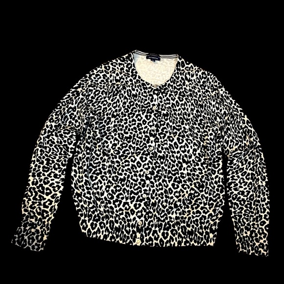 Lands End animal print black brown cardigan sweater size XL 18 supima cotton - Picture 2 of 14